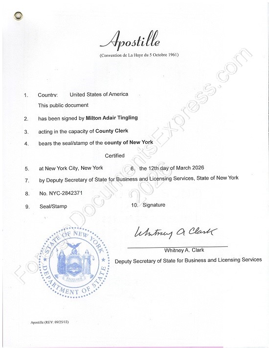 New York Hague apostille 2026 Hague apostille from New York